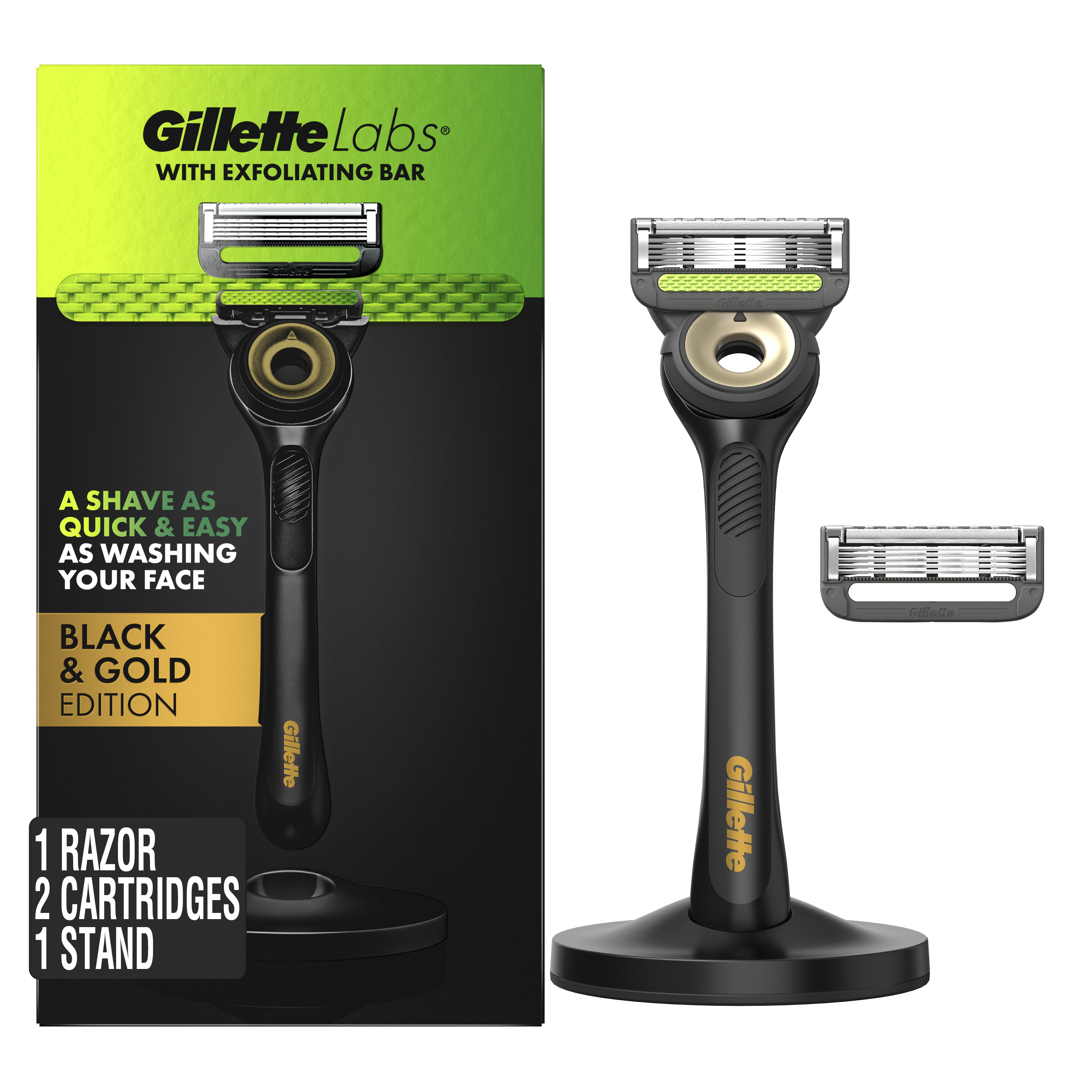 GilletteLabs Exfoliating Bar Razor Black and Gold Edition (2 Count + Handle + Stand) GilletteLabs Exfoliating Bar Razor Black and Gold Edition (2 Count + Handle + Stand)