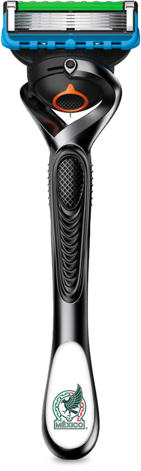 green blue and black razor standing up